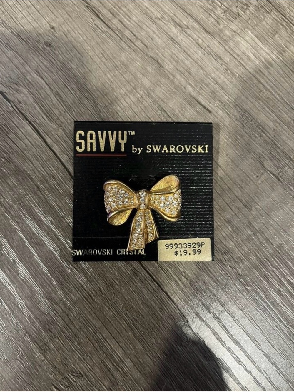 Swarovski Gold Bow Brooch with Clear Crystals